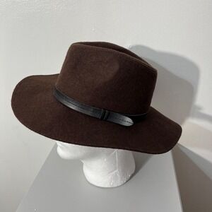 Wide Brim Brown Wool & Polyester Fedora Hat‎ With Black Band